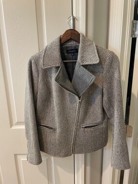 Talbots Gray Tweed Zip Jacket with Notched Collar
